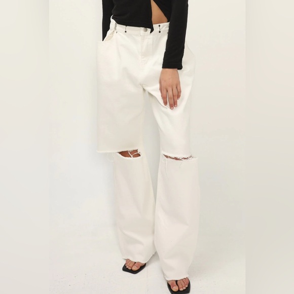 NWT Storets Vera Slash White denim Cutout Jeans baggy boyfriend oversized S M - Picture 1 of 15